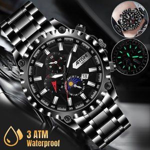 Waterproof Men Stainless Steel Quartz Watch Classic Business Luminous Wristwatch
